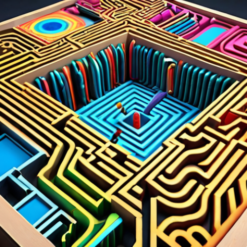 Home 6 **A vibrant digital painting of a maze filled with colorful art tools like digital painting software interfaces, 3D sculpting tools, and AI art generators, symbolizing the endless creative possibilities of the digital art world.**